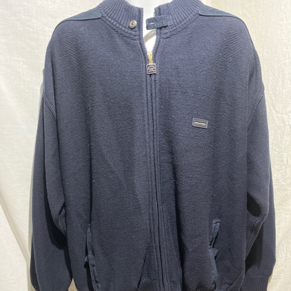 Paul & Shark Yachting Merino Full Zip Wool Sweater/Jacket, Navy Blue, M Size 3XL